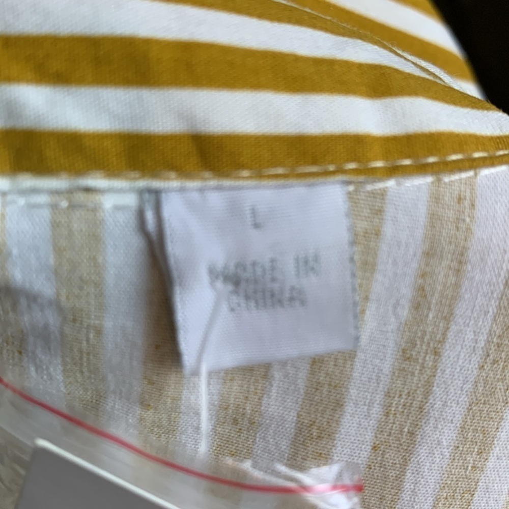 New York & Company khaki Brown Striped Button-Up Top - Picture 4 of 10